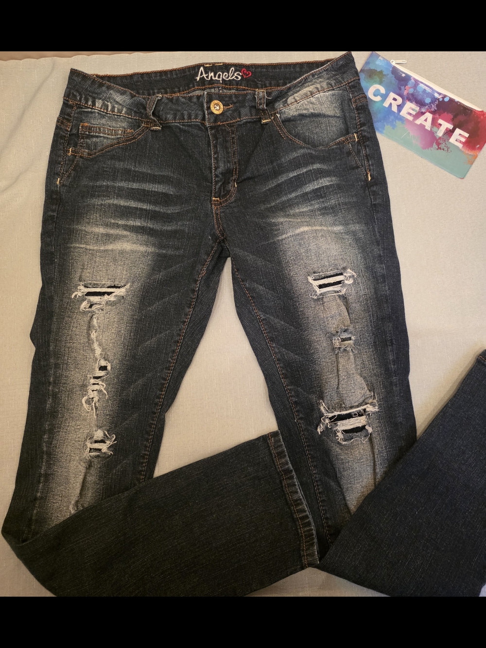 Angels Distressed Medium Blue Skinny Jeans Size 13
